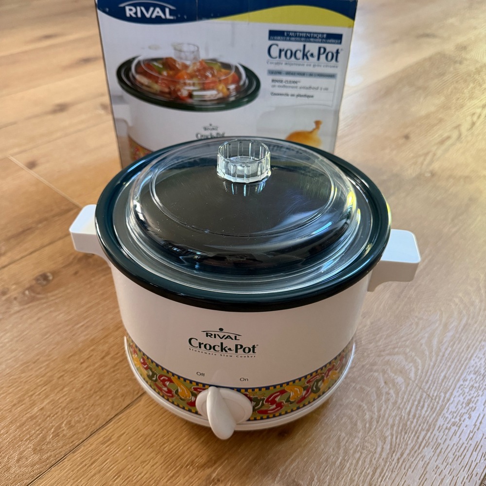 Rival Crock-Pot 2 Quart Stoneware Slow Cooker White Pepper Pattern 3122 CH